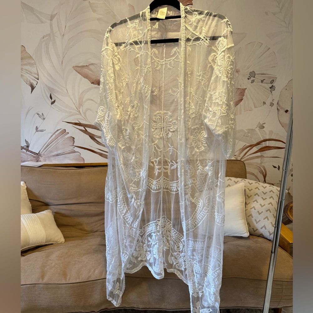 Long white lace cover up